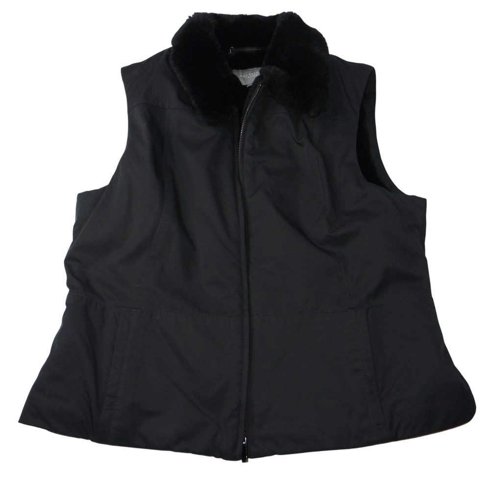 Ann Taylor Petites‎ Black Faux Fur Collar Zip Vest Women Size LP